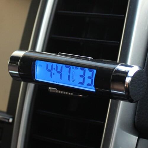 2 in 1 Air Vent Outlet Car Clock Thermometer Digital Time LCD Display Screen Styling Auto Accessories