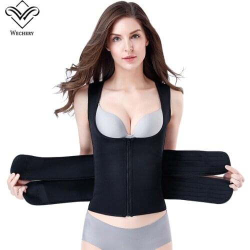 Wechery Neoprene Shapewear Women Waist Modeling Straps Tummy Trimmer Girdle Female Sport Body Shaper Plus Size Zipper Shapers