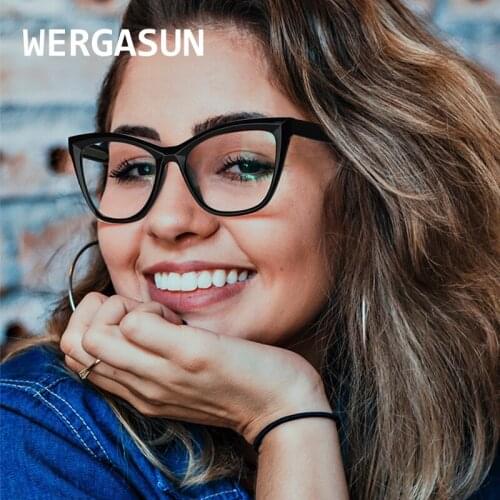 WERGASUN Retro Cat Eyes Glasses Frame Brand Vintage Women&Men Optical Clear Plain Glasses Frame Eyewear Glasses