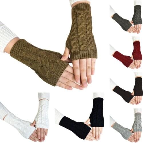 Women Short Knitted Long Hand Cycling Gloves Womens Warm Embroidered Winter Gloves Fingerless Gloves
