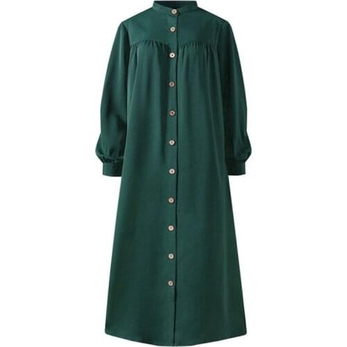 Womens long sleeves with buttons solid color cotton and linen series casual fashion long coat