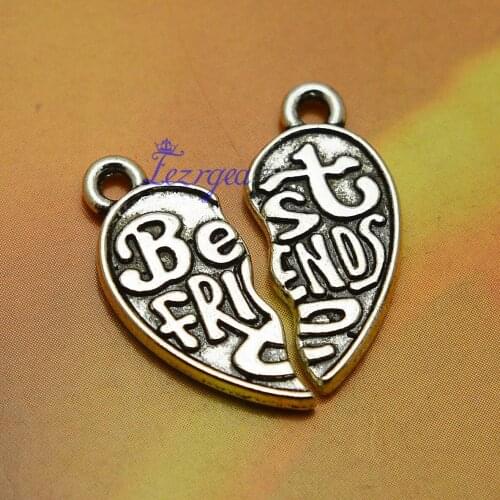 10sets/lot--22x10mm, Antique silver plated Best Friends Heart puzzle charms,DIY supplies,Jewelry accessories