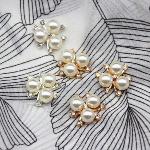 10pcs Alloy Pearl Flowers Heart Ornaments DIY Craft Arts Brooch Earrings Jewelry Hair Accessories Bridal Bouquet Embellishments