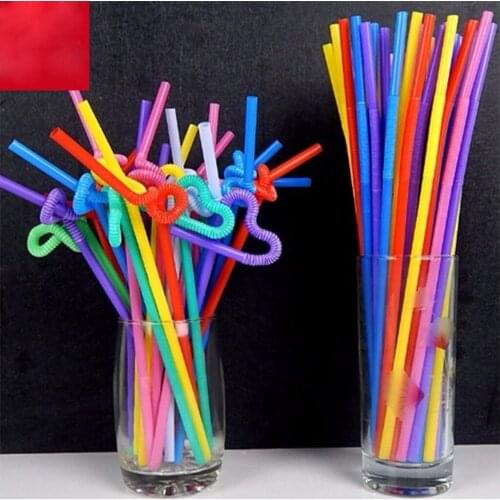 100pcs Flexible Plastic Bending Disposable Drinking Straws Home Birthday Wedding Party Drinking Straws Assorted Colors Straw