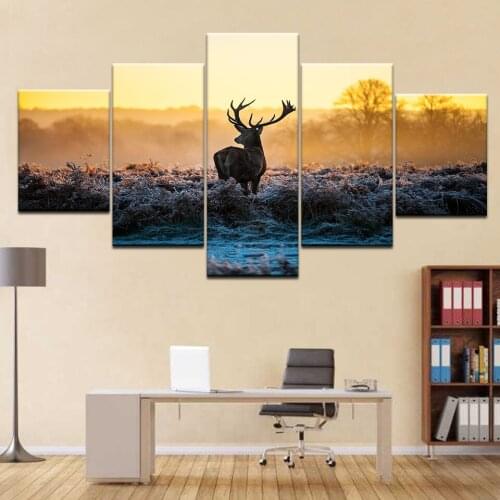 5 Panels Deer Canvas Prints Painting Elk Animal Wall Art 5 Panels Frame Picture Modules Poster For Living Room Decor