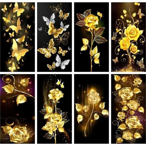 5D Diamond Embroidery Mosaic Golden Flower Kit DIY Diamond Painting Full Square/round Rose Butterfly Home Decoration Gift