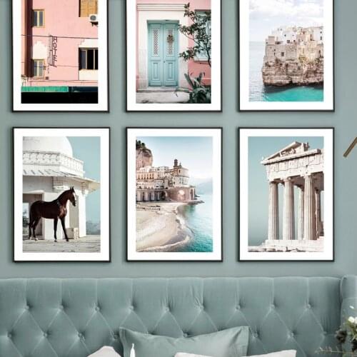 Amalfi Coast Polignano Italy House Temple Door Wall Art Print Canvas Painting Nordic Poster Decoration Pictures For Living Room