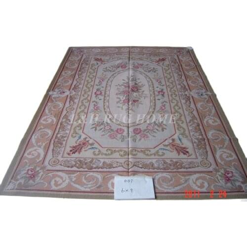 Free Shipping 8'X10' French Aubusson Rug, 100% hand woven New Zealand woolen rug--Light Grey Green field