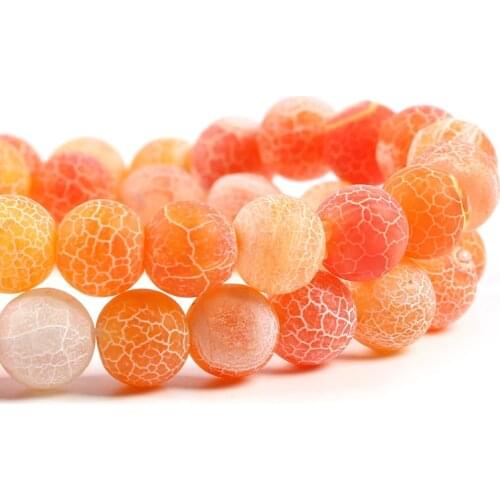 Natural Stone Matte Frost Cracked Orange Agates Beads For Jewelry Making Onyx Beads 6/8/10mm Diy Bracelet Necklace 15'' Strand