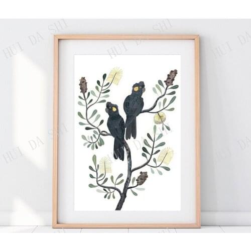 Black Cockatoo, Banksia, wall art, Australiana, Australia, cockatoo wall art, bird lover gift, Botanical, bird print