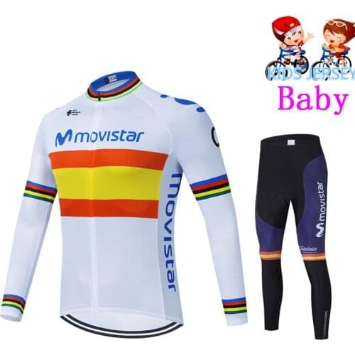 Kids Long Sleeve Cycling Clothing Movistar Team Spring/autumn Cycling Clothing Boys MTB Cycling Long Pants Boys Ropa Ciclismo
