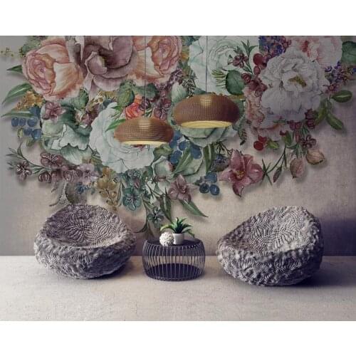 European Vintage Flower Wall Mural Wallpaper Dark Background HD Printed Photo Wall Papers Home Improvement Floral Wallpaper