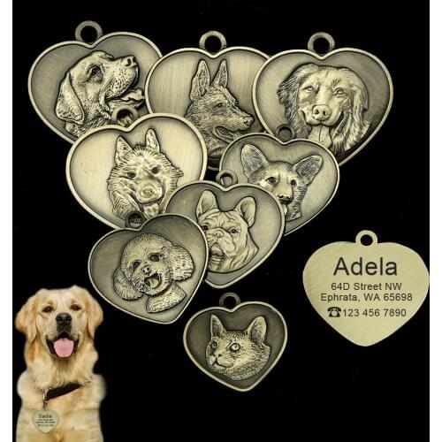 Free Engraving Dog ID Tag Custom Pet Dog Cat Anti-lost Tags Engraved Puppy Cats Nameplate Heart Shape Dogs Collar Pendants