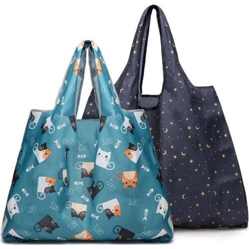 2pcs Supermarket Shopping Bag Set NylonCarry Bag Shopper Bag Women Canvas Handbag Fashion Casual Bag Eco Large capacity Foldable