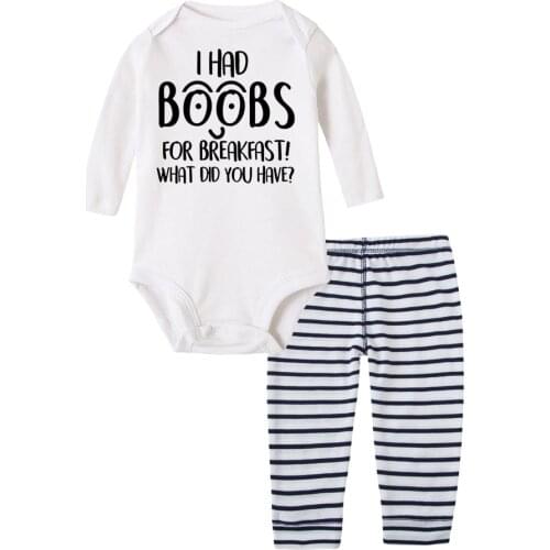 I Had Boobs for Breakfast 2020 Newborn Baby Boy Girl Clothes Set Infant Clothing New Born Outfit Suit Romper+bodysuit+pant