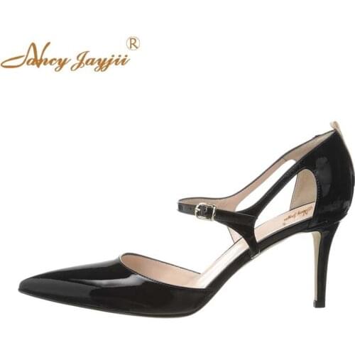 Patent Black Thin High Heels Buckle Straps Pumps Sexy Pointed Toe Fashion Women Shoes 2019 Party Dress NANCYJAYJII