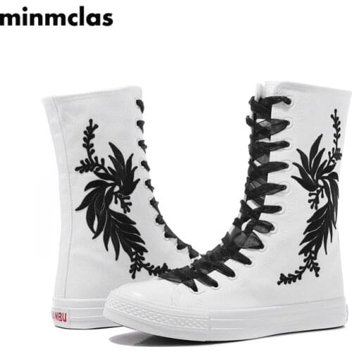 Minmclas High Canvas Shoes Women Classic Canvas Sneakers Women Lace Up Women Casual Shoes Yellow White Black Zapatos De Mujer