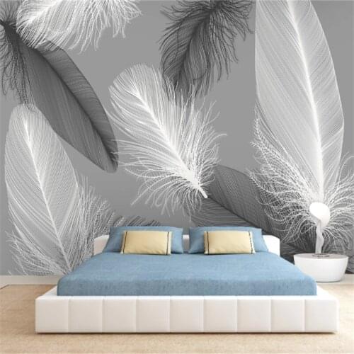 Custom Mural Wallpaper Modern Minimalism White Feather Background Wall Painting