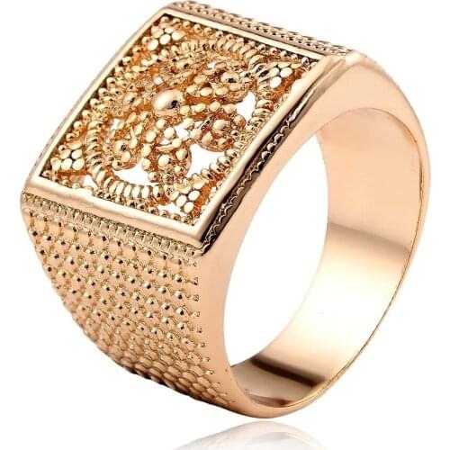 Square Cut Out Geometric Stamp totem Yellow Gold Color Ring For Men Jewelry Bague anillos