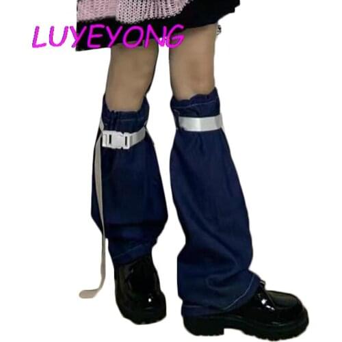 Wholesale Blue Denim Jk Lolita Sweet Girl Leg Warmer Hipster Student Streetwear Calf-length Cargo Adjustable Buckle Unisex Sock