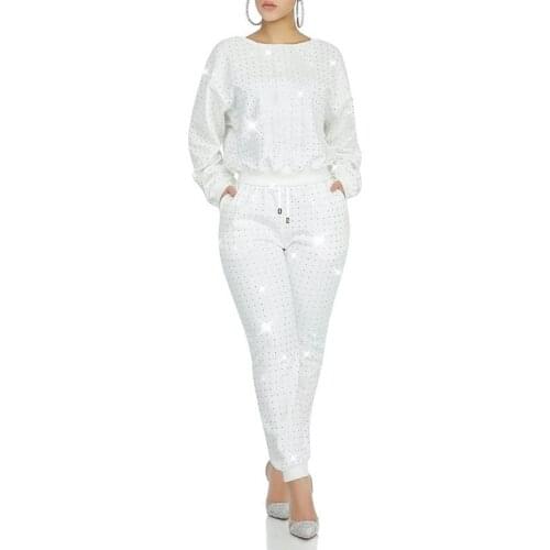 New Arrival Casual Hot Drilling Top And Pant Two Piece Set