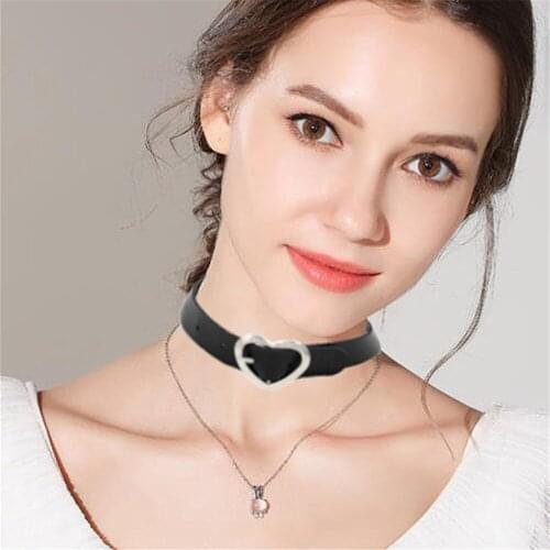 B.CYQZ New Leather Punk Choker Necklace For Women Girls Harajuku Goth Heart Love Buckle Collar Female Neckband Clavicle Chain