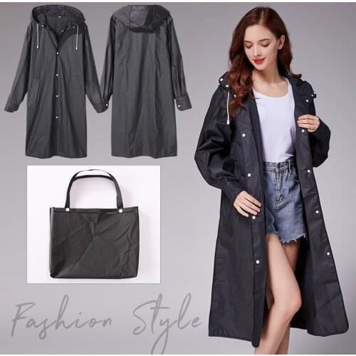 2021 new black fashion adult waterproof long men women raincoat hooded for big boy girl travel fishing climbing cycling