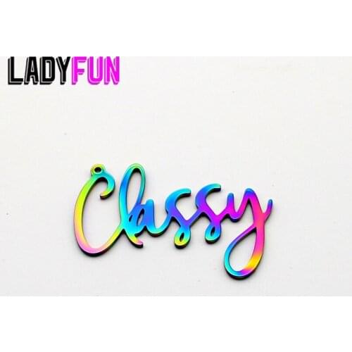 Script Words Classy Charm Stainless Steel Charms High Polish Mirror Surface Pendant 20pcs/lot