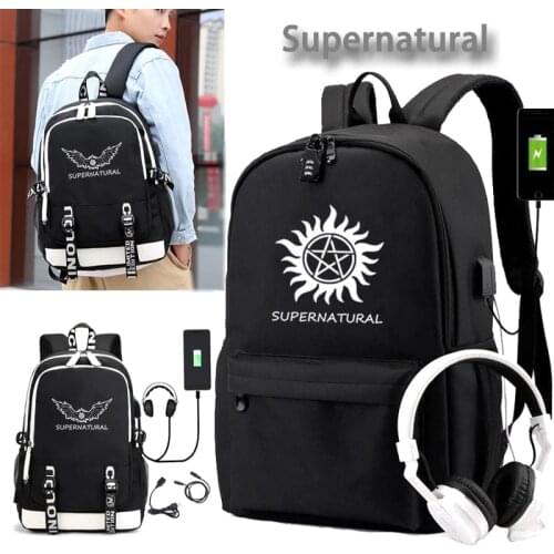 IMIDO Supernatural Style Backpack School Teenagers Usb charging For Students Black Shoulders Backpacks Waterproof Boys Girls Bag