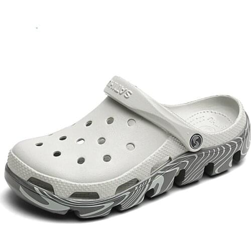 Mens Sandals Hole Rubber Hole Wooden Sole Shoes Mens EVA Mens and Womens General Garden Shoes Beach Sandals Large 46