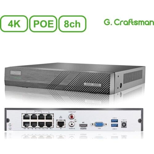 8ch 4K POE NVR H.265 Onvif Network Video Recorder System 1 HDD 24/7 Recording IP Camera P2P Guard Viewer Support Mac G.Craftsman