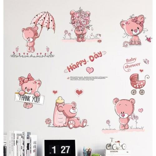 Wall Stickers Happy Bear Warm Wall Stickers for Bedroom Wardrobe Combination Home Decoration PVC Art Mural