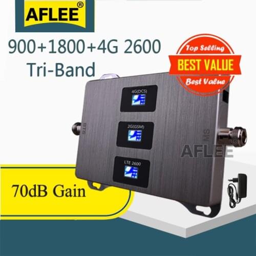 1PCS 900 1800 2600 Tri-Band Cellular Amplifier CellPhone GSM Repeater 2g 3g 4g Mobile Signal Booster GSM DCS LTE