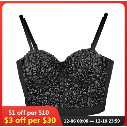 Beading Acrylic Cropped Crop Top To Wear Out Autumn Corset Top Nightclub Sexy Tops Women Bra Push Up Bustier Female Tops Mujer