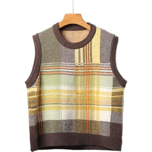 Urifens Vintage Waistcoat 2021 Spring New O Neck Printed Sweater Vest Women Casual Loose Korean Student Vest Knit Tops BN73U