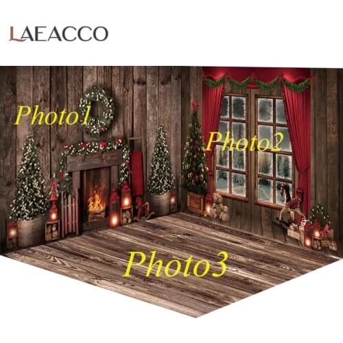 Vinyl Backdrop For Photography Old Wooden Rural House Merry Christmas Festivals Fireplace Gift Tree Floor Child Photo Background