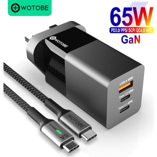 65W GaN USB-C Wall Charger,3-Port PD65W PPS 45W 20W for Laptops MacBook iPad iPhone 12 Samsung HUAWEI XIAOMI charging station