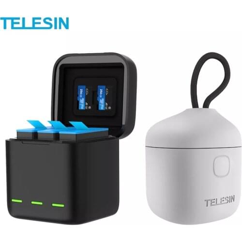 TELESIN For GoPro Hero 9 3 Slots Charger LED Light TF Card Reader Storage Charging Box for GoPro Hero 9 Black