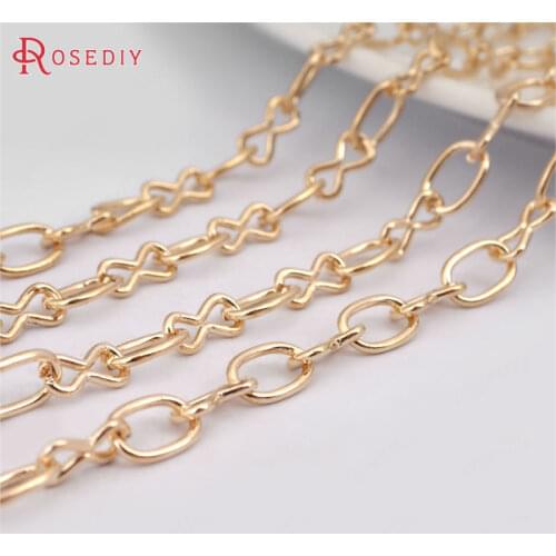 26864)5 Meters width 5MM Champagne Gold Color Iron 1+1 Round Oval Link Chains Figaro Necklace Chains Diy Findings Accessories