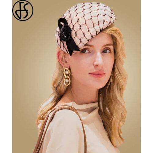 FS Fascinator Hat For Wedding Women Winter Wool Felt Pink Pillbox Hats 2020 Lady Vintage Fashion Derby Fedora Hats Chapeau Femme