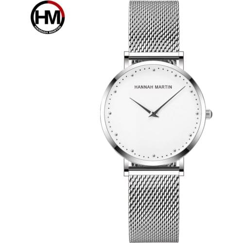 HANNAH MARTIN Women Watches Silver Mesh Ladies Waterproof Bracelet Stainless Steel Rose Gold Black Wristwatch for Girls MD36