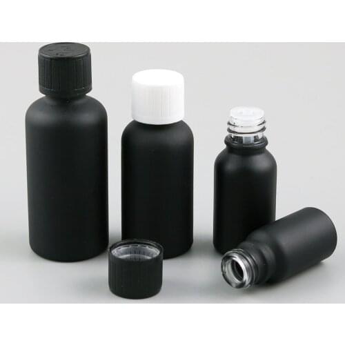 100ml 50ml 30ml 20ml 15ml 10ml Matte Black Glass Essential Oil Bottle With Childproof Cap 1oz Cosmetic Containers 200PCS