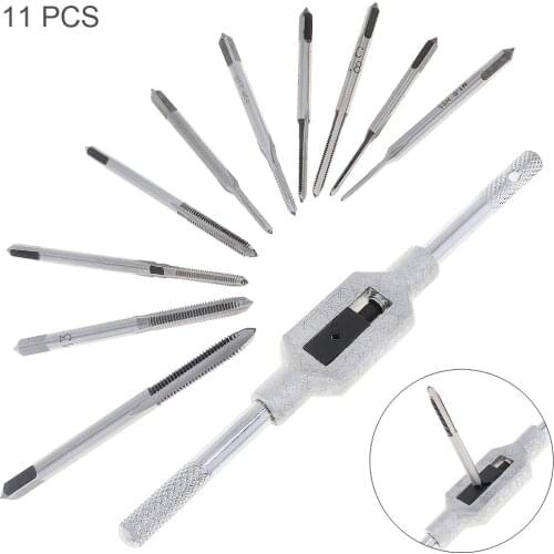 11pcs/lot HSS Mini Hand Metric Tap Die Bit Set with High Speed Steel M1-M3.5 Taps Twisted Handle for Woodworking DIY Repair Tool