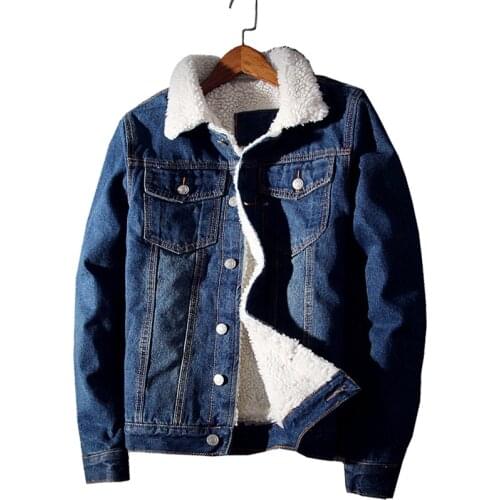 2020 Winter New Fashion Boutique Wool Thick Warm Light Blue Mens Casual Denim Jackets / Slim Leisure Male Denim Jacket Men Coats