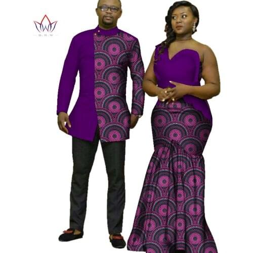 2021 African Print Clothes for Couple Dashiki elegant lady party Dresses and men shirts cotton African Clothing WYQ125