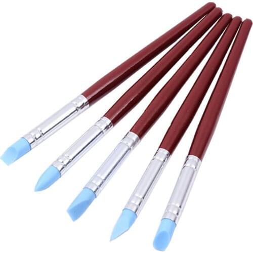 5pcs Wood Handle Silicone Rubber Clay Shaper Sculpting Polymer Modelling Pottery Tools Set for DIY Crafts