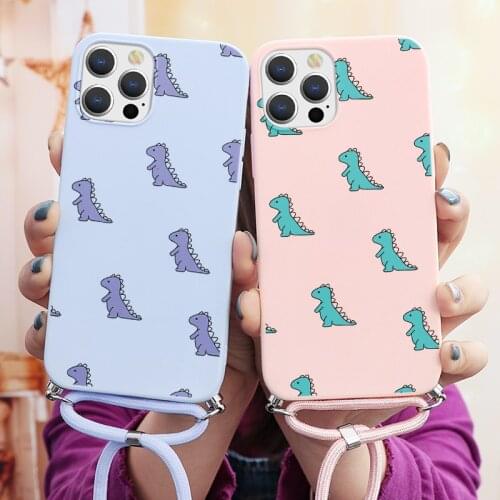 Cute Cartoon Dinosaur Couqe Case For iPhone 12 Pro 11 Pro Max XR X XS Max SE 2020 7 8 6 6S Plus 5 5S Necklace Lanyard Rope Cases