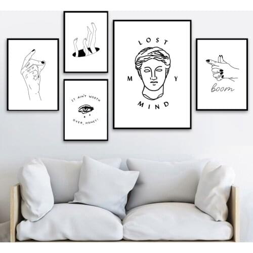 Black White Finger Avatar Eye Man Quotes Wall Art Canvas Painting Nordic Posters And Prints Wall Pictures For Living Room Decor