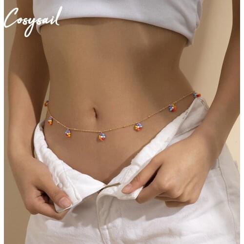 Cosysail Simple Beaded Flower Beaded Waist Chain for Female Girl Minimalism Cute Summer Beach Belly Jewelry Gift 2021