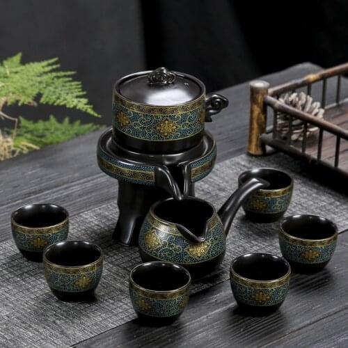 Full Flower Matte Semi-Automatic Tea Set Household Gifts Kung Fu Tea Set Creative Advertising Gifts, Cups